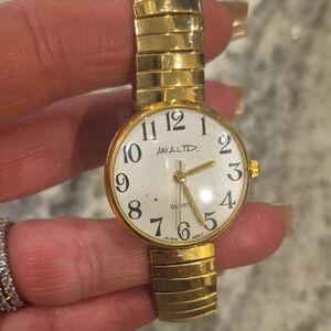 Gold Analog Watch with White Dial